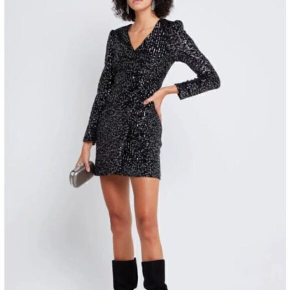 ANTHROPOLOGIE O.P.T NWT Black Ollie Sparkly Sequin Mini Dress SMALL
